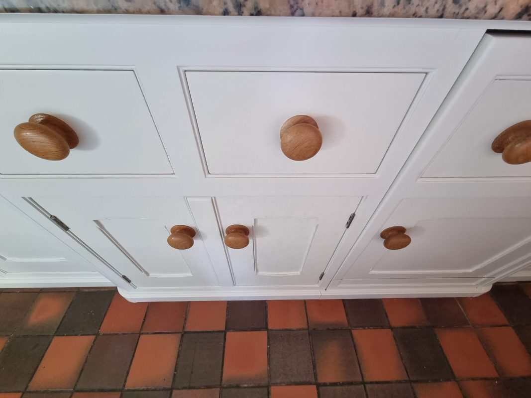 The repaired and completed painted finish of the Mark Wilkinson Hand Painted Kitchen.